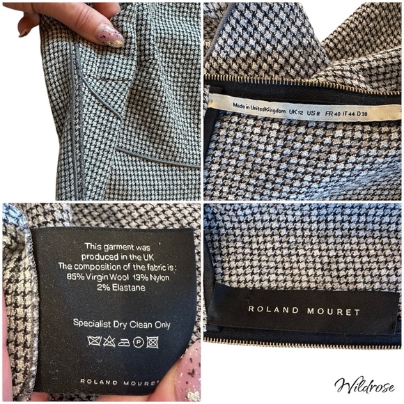 ✨ Roland Mouret Virgin Wool Houndstooth Sheath Dress – Size 8 ✨ - Picture 17 of 17